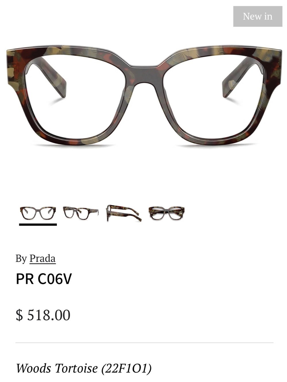 🆕 Prada Woods Tortoise Square Acetate Glasses — size 52mm
